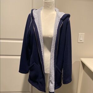 Susan Graver Blue Teddy Jacket with Hood and Open Front Design